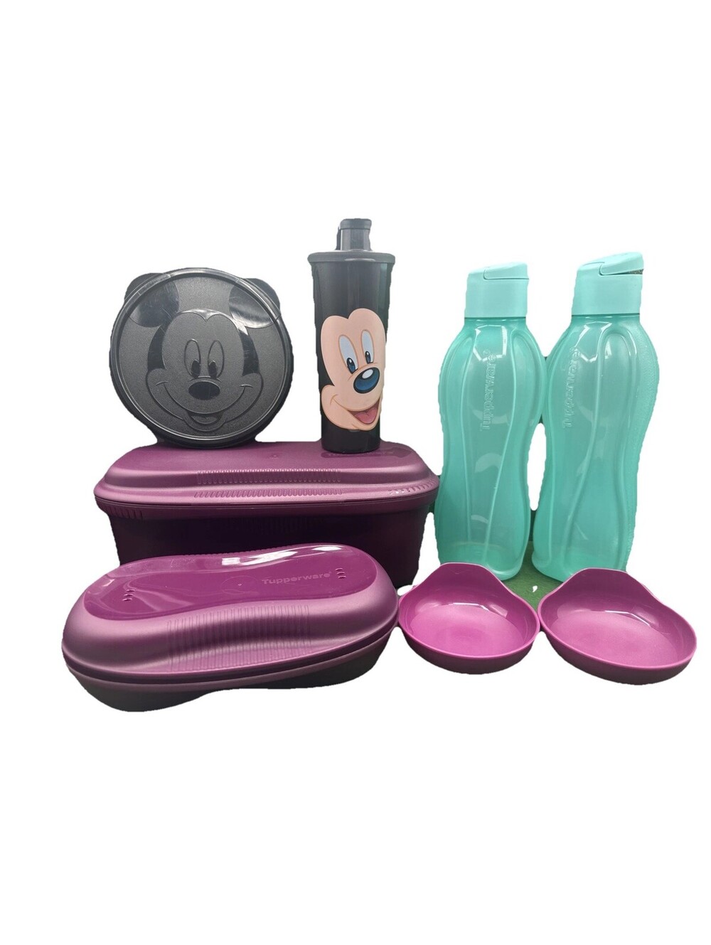 Lot 8 Items Tupperware Disney Tumbler Container Drink Mickey Mouse Set Pasta